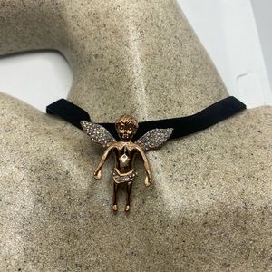 Vintage Guardian Angel Cherub Velvet Choker Necklace